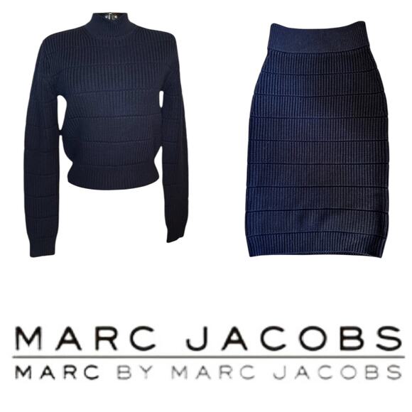 Marc by Marc Jacobs Navy Sweater (XS) Skirt (S) 2pc SET Designer Merino Wool - Picture 1 of 14